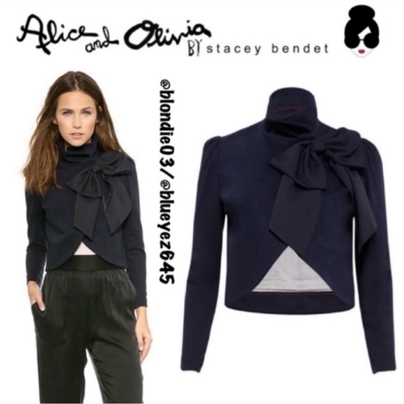 Alice + Olivia cropped navy jacket with bow tie. Size S - Picture 7 of 12